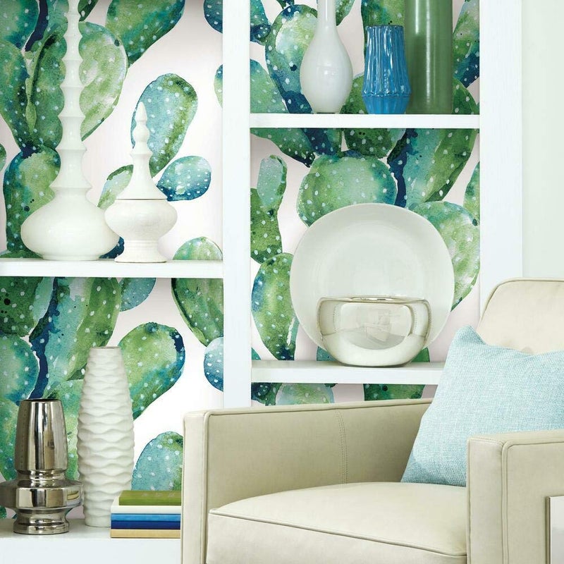 RoomMates RMK11351WP Blue Prickly Pear Cactus Peel and Stick Wallpaper - Image 3